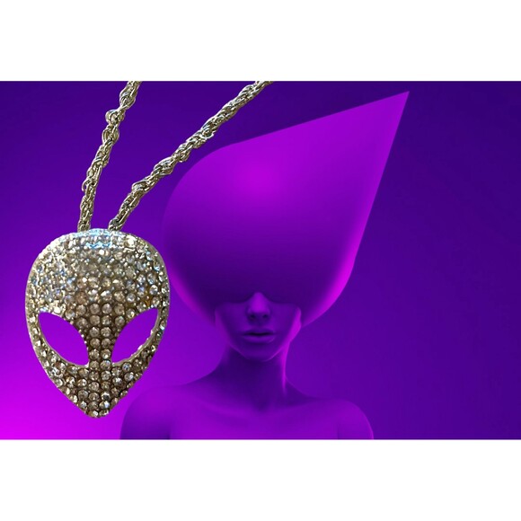 Cosmic Bling Rhinestone Alien Pendant Necklace - Picture 6 of 7